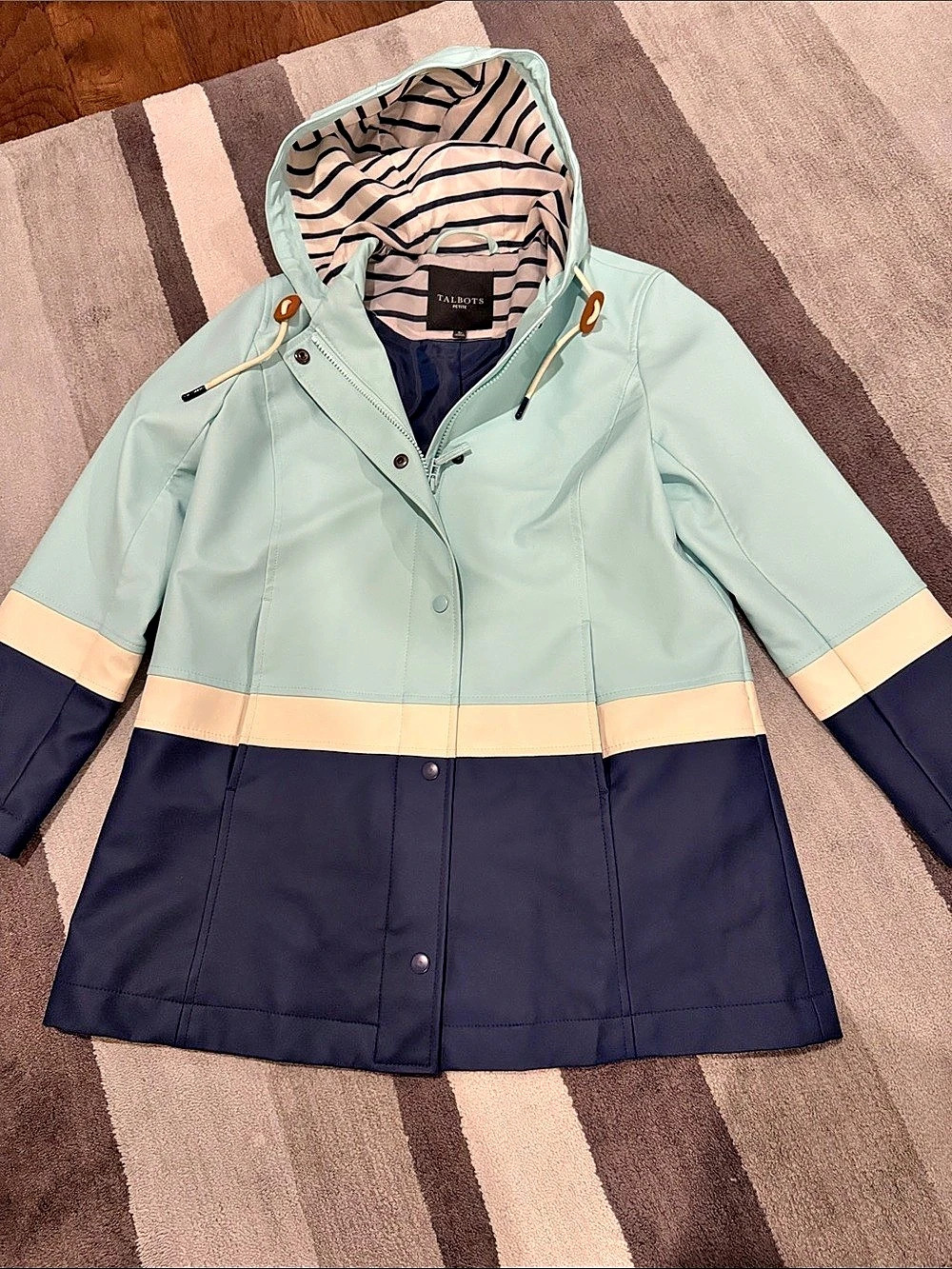 Talbots Colorblock Hooded Raincoat Petite Small